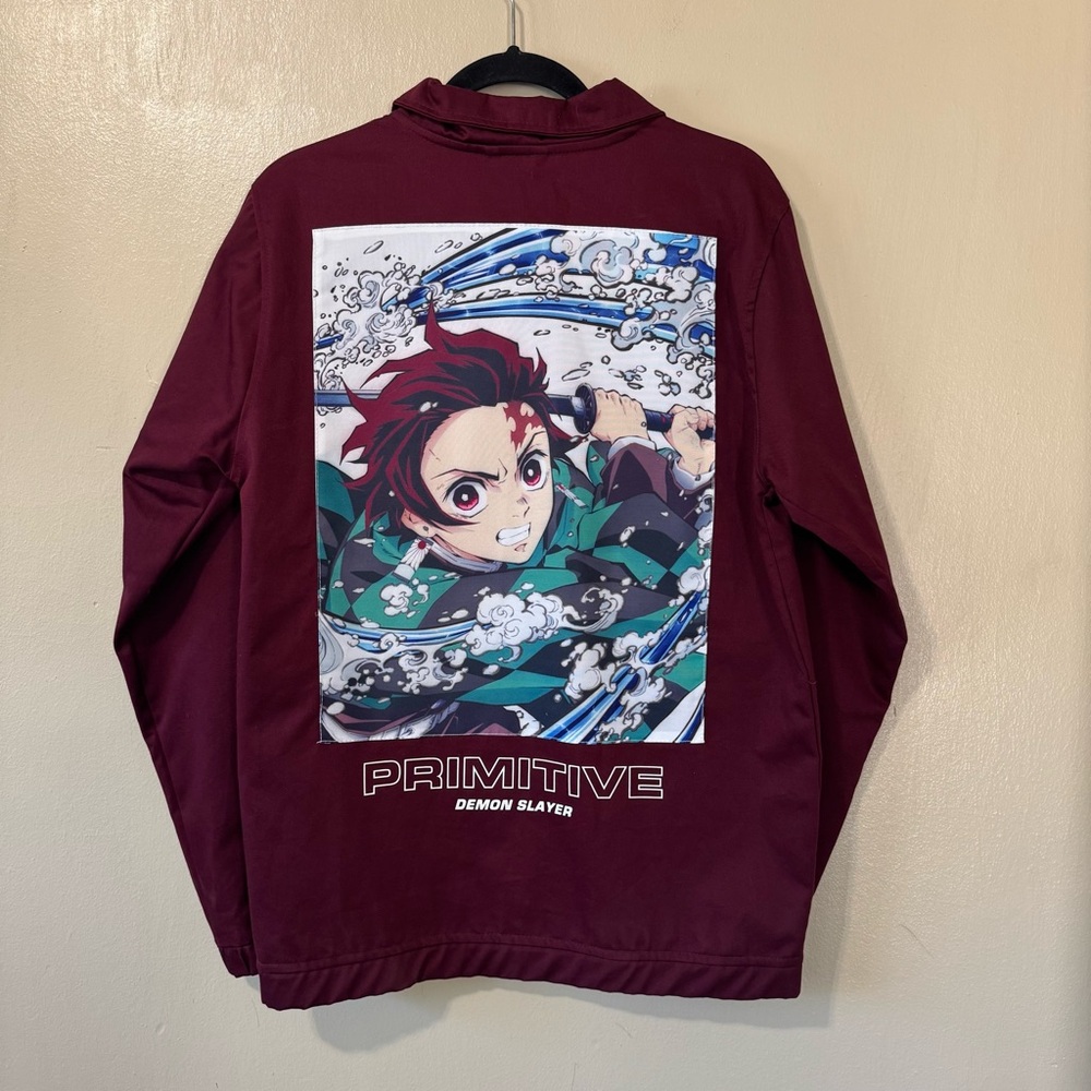 NWT Primitive x Demon Slayer Tanjiro Kamado burgundy men’s utility zip up jacket
